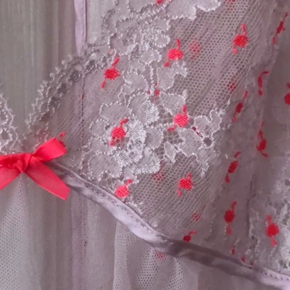 Victoria's Secret Sleepwear Women's Pink Mesh Babydoll Teddy Lace Nightie SzS - Picture 8 of 10